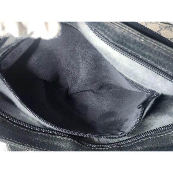 Gucci GG Canvas Shoulder Bag Dark Navy Leather Trim Vintage Adjustable Strap - Picture 16 of 16